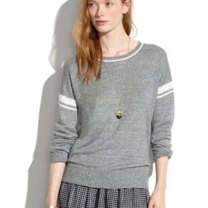 Madewell Varsity Inset Stripe Grey 100% Linen Light Sweater Sz M